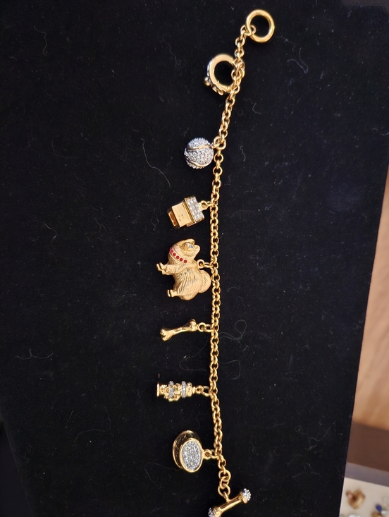 Danbury Mint Jewelry - Danbury Mint Gold-Tone Elephant and Charm Bracelet with Crystal Accents